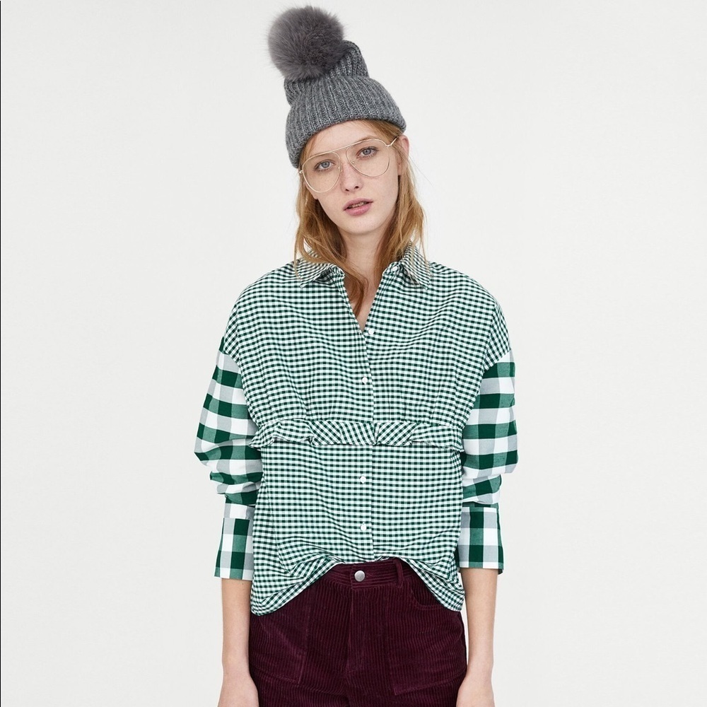 [Zara] Contrasting Checkered Top
